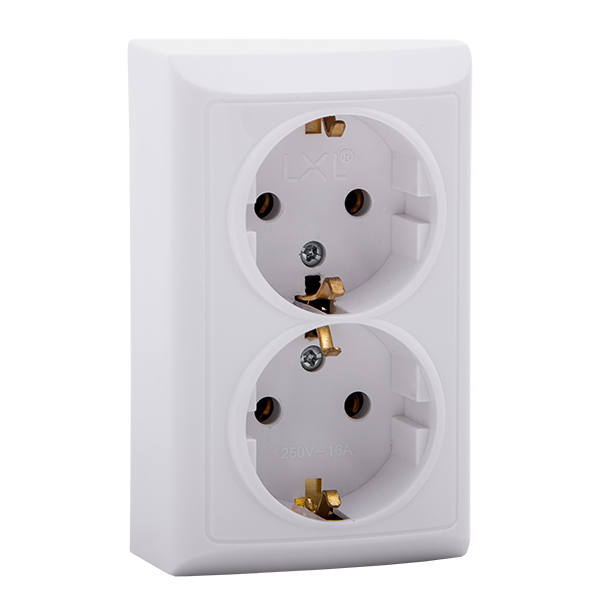 Розетка накладна подвійна LXL TERRA із заземленням біла, фото 1