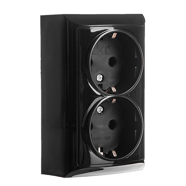 Розетка накладна 2-на чорна із заземленням LXL TERRA, фото 1