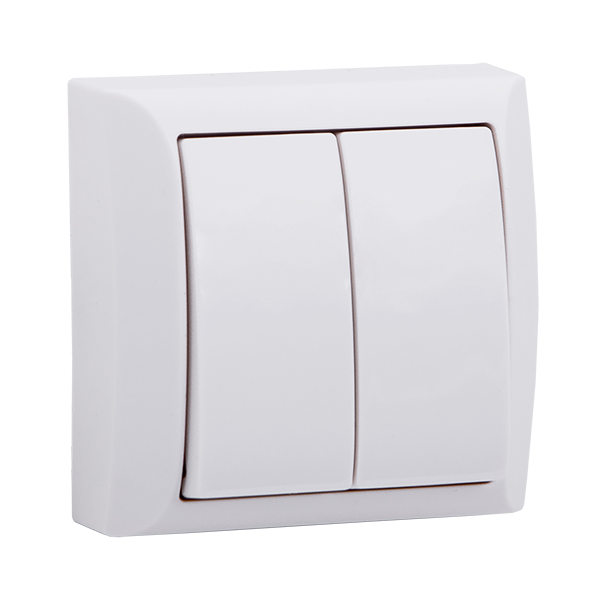 Вимикач 2-клавішний накладний LXL TERRA Білий, фото 1