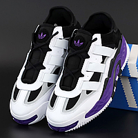 Кроссовки женские и мужские Adidas Niteball white violet black / Адидас Найтбалл белые черные фиолетовые