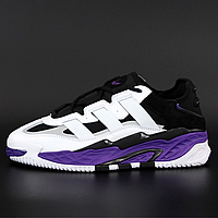 Кроссовки мужские и женские Adidas Niteball white violet black / Адидас Найтбалл белые черные фиолетовые