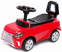 Детская одноместная машинка-каталка толокар с пластиковыми колесами и музыкальным рулем Красная