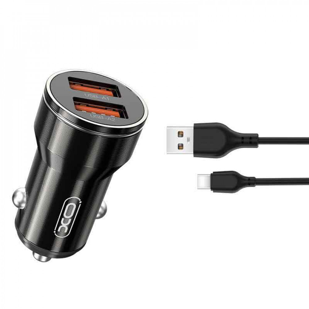 Автомобільний зарядний пристрій для XO CC48 Type-C 2 USB 2.4 A Smart Metal