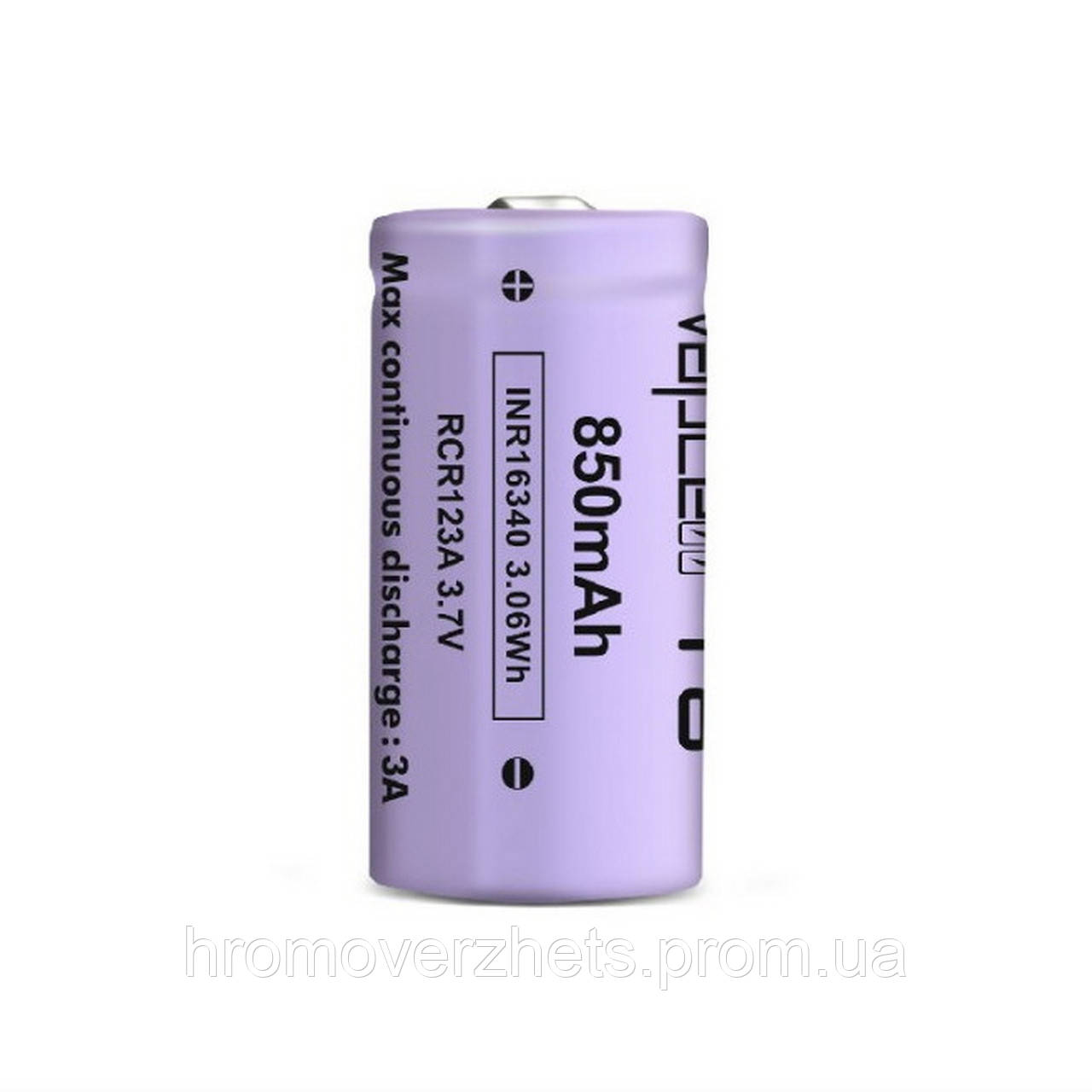 Акумулятор Vapcell 16340 T8 850 mAh 3,7В 3A Li-Ion Без захисту, Фіолетовий, 16340