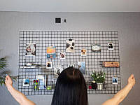 Мудборд на стіну Органайзер на стіну з прищіпками для нотаток та фотографій Дошка настрою 140х80см Чорний