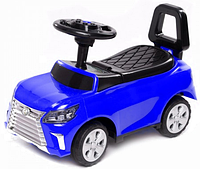 Детская одноместная машинка-каталка толокар с пластиковыми колесами и музыкальным рулем Синяя