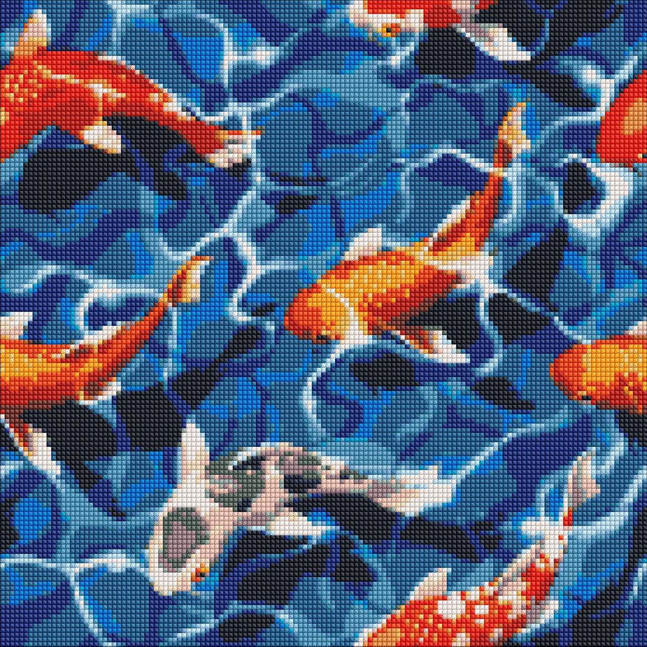 Алмазна мозаїка AMO7397 Японські карпи, 40x40см Ideyka на підрамнику