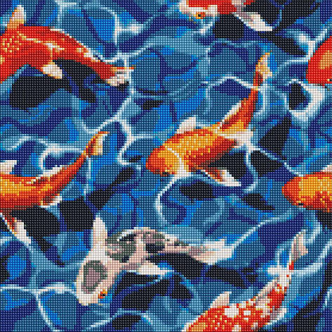 Алмазна мозаїка AMO7397 Японські карпи, 40x40см Ideyka на підрамнику, фото 1
