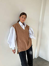 В'язана жіноча жилетка вільного крою з V-подібним вирізом (р. 42-46) 8314202