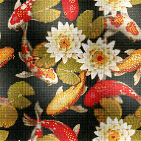 Алмазна мозаїка AMO7401 Райдужні карпи, 40x40см Ideyka на підрамнику, фото 1
