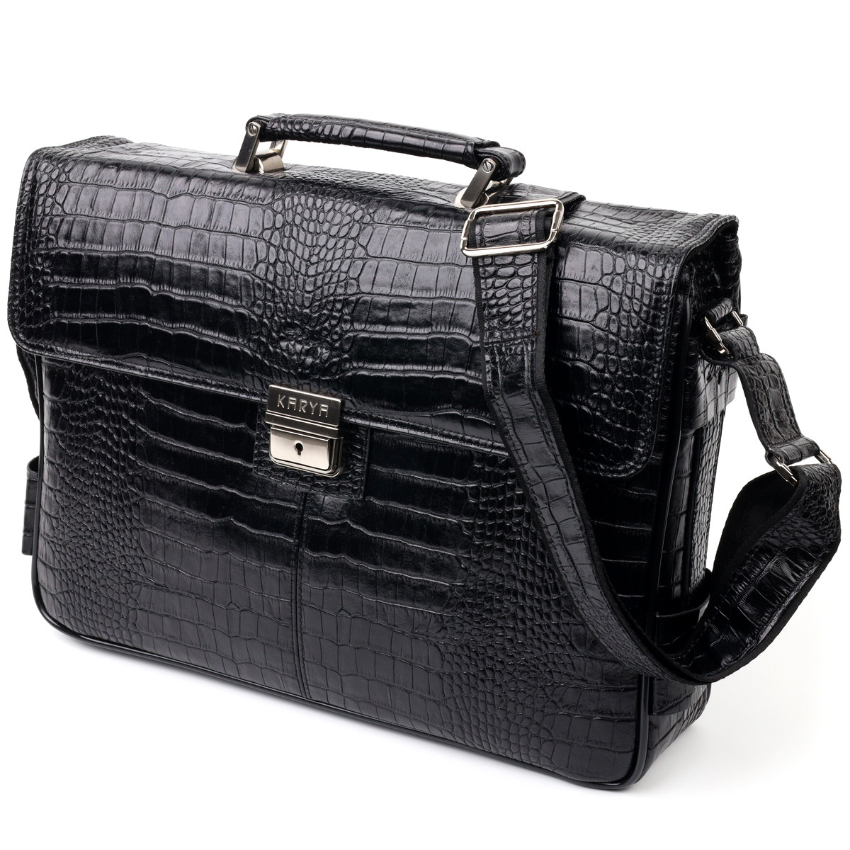 Вместительный мужской портфель KARYA 20939 кожаный Черный - фото 1 - id-p1742994903