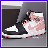 Кроссовки женские Nike air Jordan Retro 1 black white pink / Найк аир Джордан Ретро 1 черные белые розовые