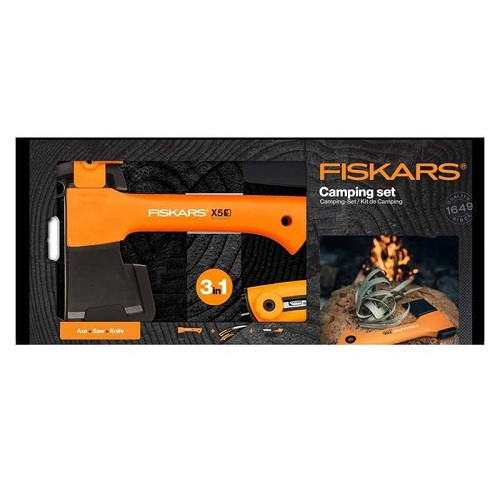 Набір подарунковий Fiskars Camping Set 1057912 (сокира Х5 + пила SW73 + ніж 156017)