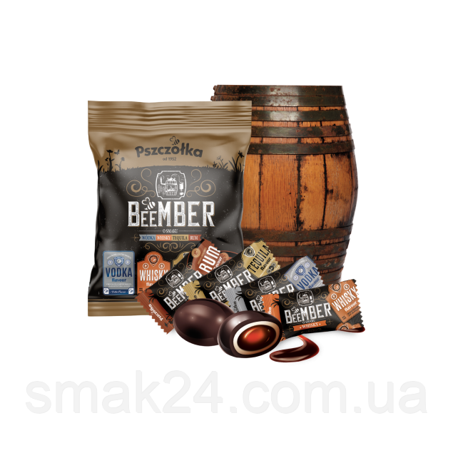 Шоколадні цукерки з лікером 4 смаки BeeMBER (ром, текіла, горілка, віскі) 1кг Польща