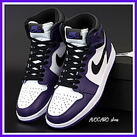 Кроссовки мужские и женские Nike air Jordan Retro 1 violet white / Найк аир Джордан Ретро 1 фиолетовые белые