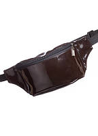 Сумка на пояс Бананка женская Нагрудная сумка Sambag шоколадная лаковая на молнии для девушек