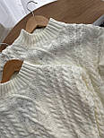 Жіночий білий светр візерункового в'язання вільного фасону (р. 42-46) 82043106, фото 7