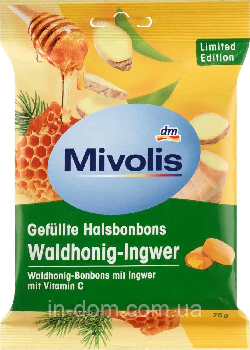 Mivolis Bonbon Waldhonig-Ingwer Імбирно-медові льодяники для горла з вітаміном С 75 г