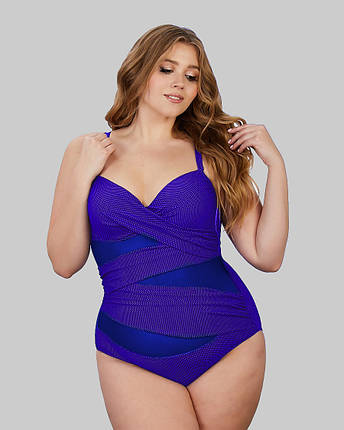 ОПТ Закритий купальник великого розміру в горошок Sisianna 3904-1 фіолетовий на 52 54 56 58 60 розмір, фото 1