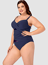 ОПТ Закритий купальник великого розміру в горошок Sisianna 3904-1 темно-синій на 52 54 56 58 60 розмір, фото 3