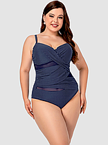 ОПТ Закритий купальник великого розміру в горошок Sisianna 3904-1 темно-синій на 52 54 56 58 60 розмір, фото 2