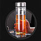 Термос-заварник для чаю скляний ударостійкий з помпою, пляшка для заварювання чаю 600 мл, фото 8