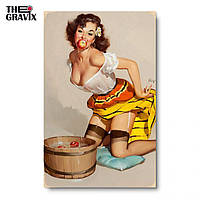Дерев'яний Постер "Pin Up Дівчина з яблуком в роті" - 27 х 17 см