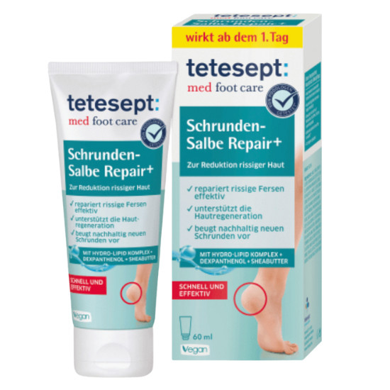 Мазь проти тріщин Tetesept Med Foot Care Cracked Ointment Repair + 60 мл, фото 1