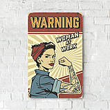 Дерев'яний Постер "WARNING, WOMAN AT WORK" - 27 х 17 см, фото 4