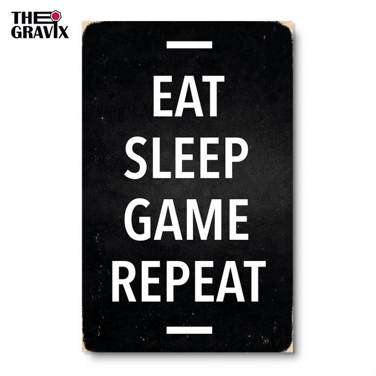Дерев'яний Постер "EAT SLEEP GAME REPEAT" - 27 х 17 см