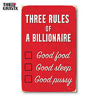 Дерев'яний Постер "Three Rules of a Billionaire" - 27 х 17 см