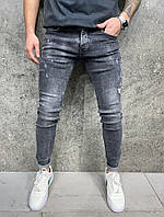 Джинсы мужские зауженные темно серого цвета с потертостями, Турция 2yPremium демисезонные джинсы серые