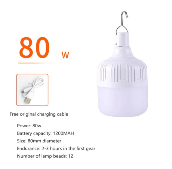 Підвісна світлодіодна LED-лампа з гачком 80W. Автономний ліхтар з акумулятором.
