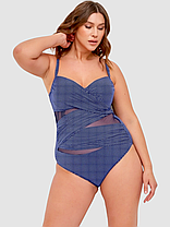 ОПТ Закритий купальник великого розміру в горошок Sisianna 3904-1 синій на 52 54 56 58 60 розмір, фото 2