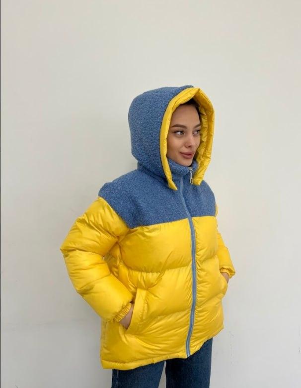 Женская куртка зимняя комбинированная размер Оверсайз с элементами овчины XXL - фото 2 - id-p1743201451