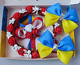 Набір Україна плюс Польща обруч, дві резинки, заколка, бантики подарунок, фото 5