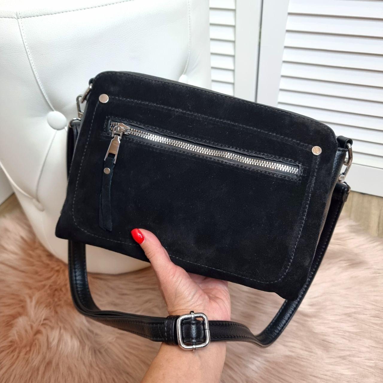 Жіноча сумка клатч замшева сумочка через плече кроссбоді чорна натуральна замша+шкірзам