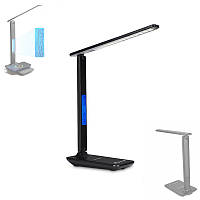 Лампа настільна з бездротовою зарядкою годинником LED, чорна