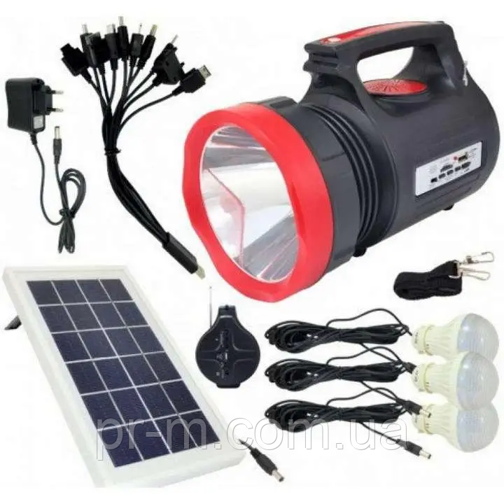Ліхтар YAJIA YJ-1908/20W+22SMD 3 лампи, LED/Power Bank/Радіо/USB/TF, сонячна панель