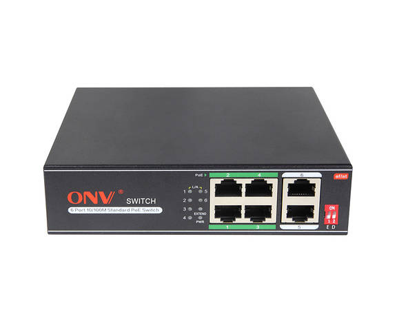 4-портовий PoE комутатор ONV-H1064PLS, 4хРої 100 Мбіт + 2х100 Мбіт до 250 мбіт, IEEE802.3af/at, загальна потужність, фото 2