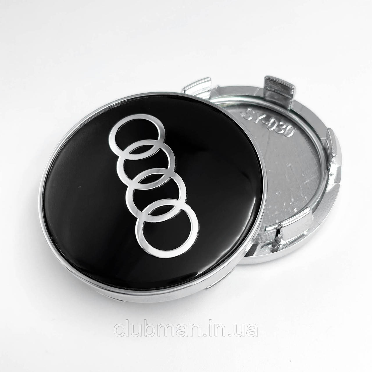Ковпачки (заглушки) на литі диски AUDI (Ауді) 60 мм Чорний, хром обідок