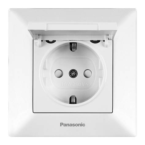 Розетка Panasonic Arkedia Slim із заземленням, із захисними шторками, з кришкою, біла, фото 2