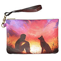 Жіноча косметичка, дорожня сумочка (Акварель доброзичливий собака) ручної роботи з еко-шкіри