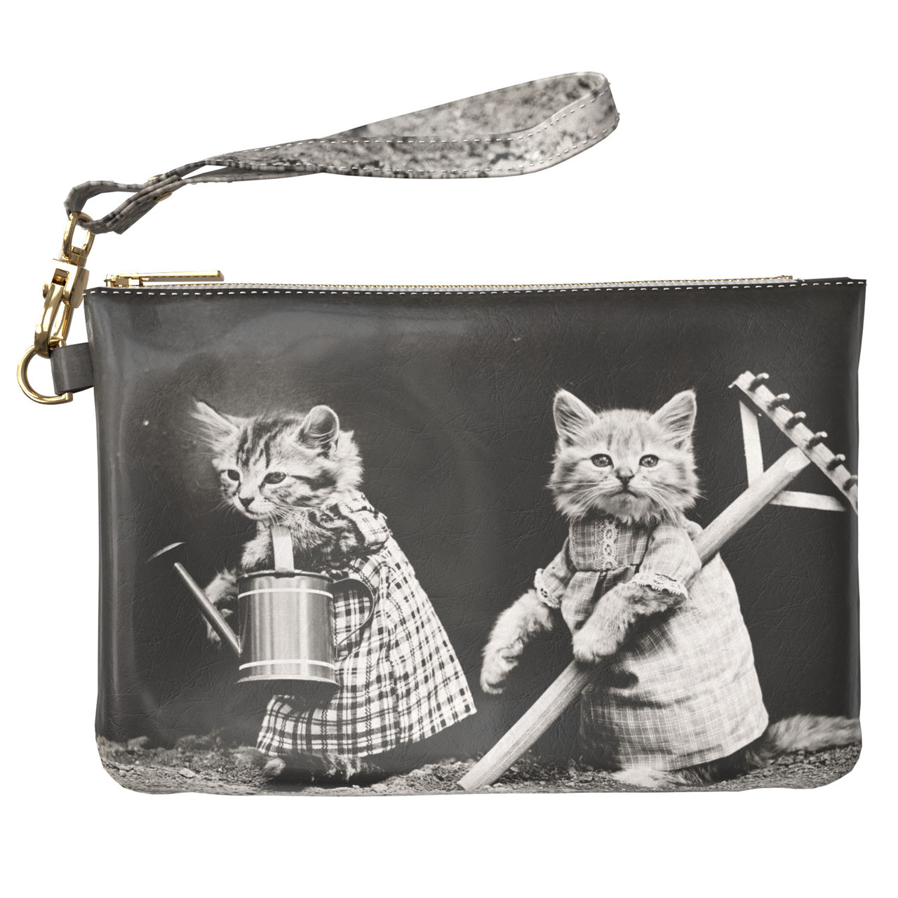 Жіноча косметичка, дорожня сумочка (Чорно-білі кішки) ручної роботи з еко-шкіри
