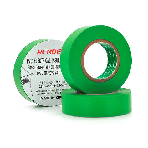 Ізострічка RENDER 0,10 мм*18 мм*20 м (зелена), temp:-10+80 °C, 2000 V, розтяж – 180%, міцність 20Н/см, Адезія, фото 2