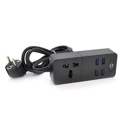 Мережевий фільтр ТВ-Т06, 1 розетка + 4 USB, 2 м, переріз 3х0,75 мм, 2500 W, Black, Box, фото 2