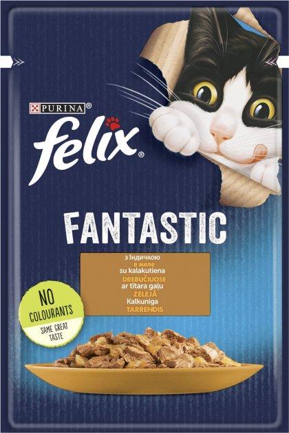 Вологий корм Felix Fantastic для дорослих котів шматочки в желе з індичкою 78х85г