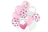 Набор воздушных шаров на выписку для девочки "Аист" белый, розовый, brush 10 шт.