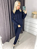 Жіночий спортивний костюм на флісі. Толстовка з капюшоном і кишенями і штани. Темно-синій