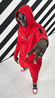 Спортивный костюм Nike Tech мужской красный штаны и кофта с капюшоном брендовый на весну модный Премиум